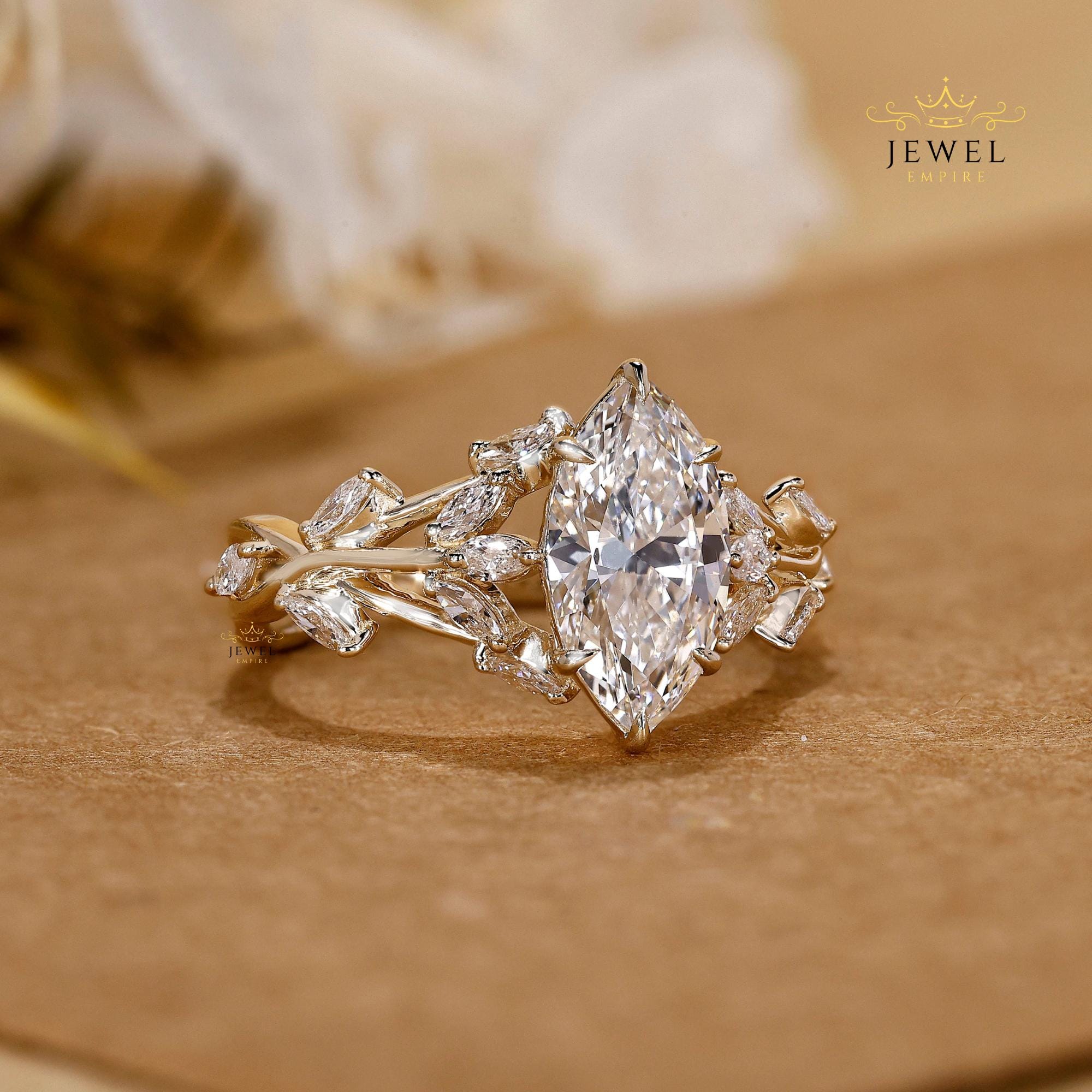 Marquise Cut Lab Grown Diamond Engagement Ring, Nature Inspired Leaf ...