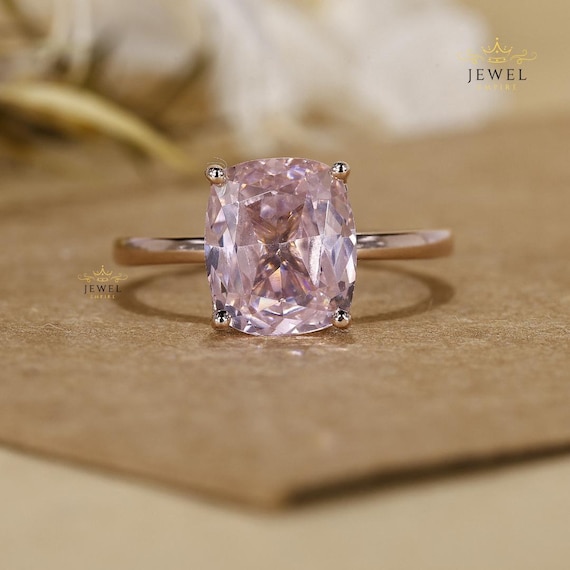 Morganite CZ Engagement Ring: Rose Gold Cushion Cut Solitaire