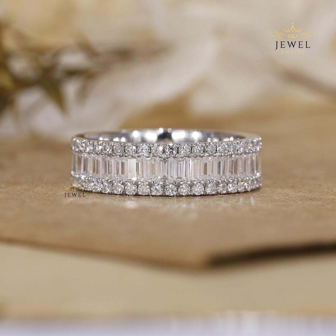 Lab Grown Diamond Eternity Band: Baguette & Round 18K Gold Wedding Ring ...