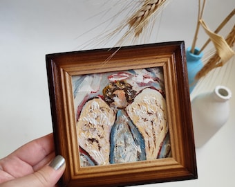 Acrylic Painting Angels,Guardian Angels,Holy Angels,Cute Angels Artwork, Unique Present,Mini Art, Unique Present