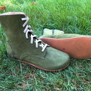 Women Barefoot Boots, Nubuck Green Leather Boots, Handmade Leather Boots, Women Boots, Zero Drop Boots