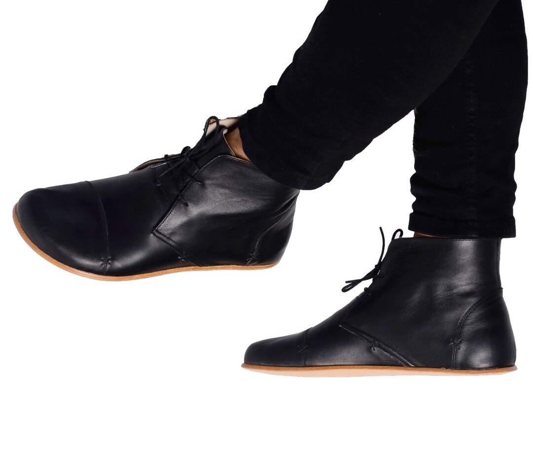 Women Barefoot Boots, Black Leather Boots, Handmade Yemeni Boots, Women Boots, Zero Drop Boots