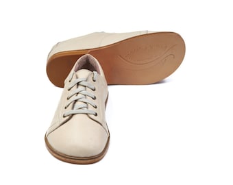 Heeled Women Barefoot Sneakers, Cream Leather Sneakers, Handmade Shoes, Women Shoes