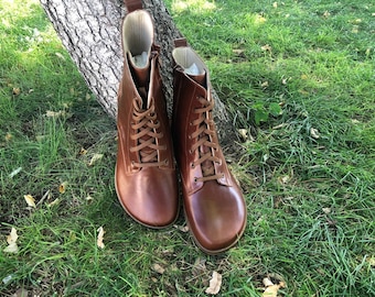 Men Barefoot Boots, Dark Tan Leather Boots, Handmade Yemeni Boots, Men Boots