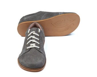 Men Barefoot Sneakers, Nubuck Gray Leather Sneakers, Handmade Shoes, Men Shoes
