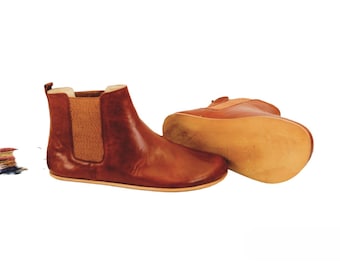 Men Barefoot Chelsea, Brown Leather Boots, Handmade Chelsea Boots, Men Boots, Zero Drop Boots