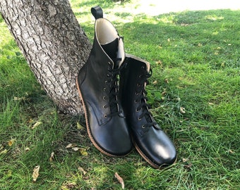 Men Barefoot Boots, Black Leather Boots, Handmade Yemeni Boots, Men Boots