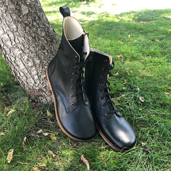 Men Barefoot Boots, Black Leather Boots, Handmade Yemeni Boots, Men Boots