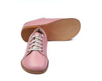 Heeled Women Barefoot Sneakers, Light Pink Leather Sneakers, Handmade Shoes, Women Shoes