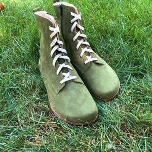 Men Barefoot Boots, Nubuck Green Leather Boots, Handmade Yemeni Boots, Men Boots, Zero Drop Boots