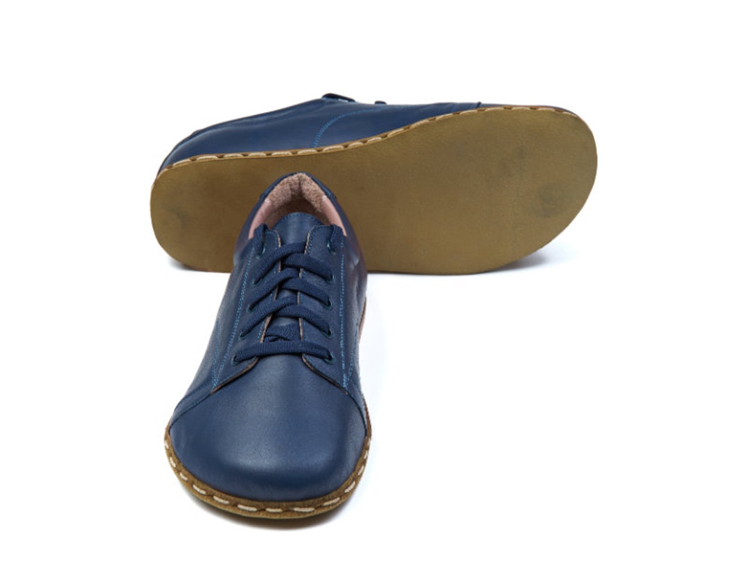 Women Barefoot Sneakers, Navy Blue Leather Sneakers, Handmade Shoes ...