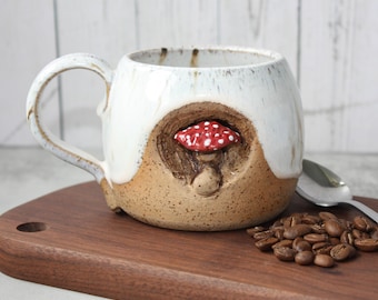 Handmade Mushroom Mug, Woodland Ceramic Coffee Cup,  Unique Artisan Mug, Nature Lover Gift