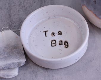 Handmade Stoneware Teabag Dish: Herbal Tea Lover Gift