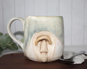 Whimsical Mushroom Mug: Handmade Stoneware Pottery.