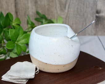 Rustic Speckled Ceramic Teabag Pot: Handmade Kitchen Storage