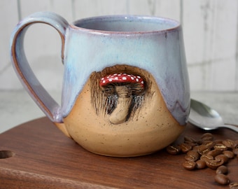 Handmade Ceramic Mushroom Mug, Purple Woodland Mug, Artisan Pottery Coffee Cup, Toadstool Mug, Cottagecore Gift UK