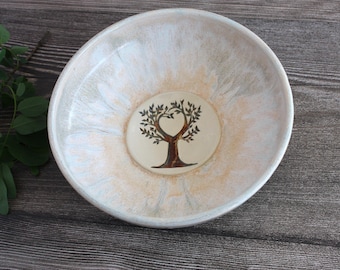 Large Handmade Ceramic bowl with Tree of life symbol