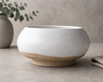 Handmade Moon Bowl, Speckled Ceramic Bowl, White Stoneware Pottery, Unique Minimalist Home Decor, Artisan Gift, Housewarming Gift