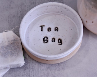 Speckled Stoneware Teabag Plate: Handmade Rustic Tea Lover Gift