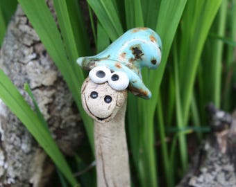 Handmade Ceramic Whimsical Worm | Garden art | Outdoor Decoration | House plant Sculpture