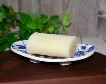 Handmade Ceramic Soap Dish with Blue Dragonfly Pattern, Pottery Soap Holder, Unique Bathroom Decor