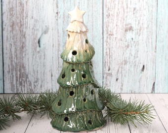 Handmade Ceramic Christmas Tree light cover | luminary | Medium