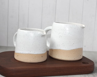 Hand Thrown Speckled Stoneware Jug: Satin White Creamer, Milk, Sauce