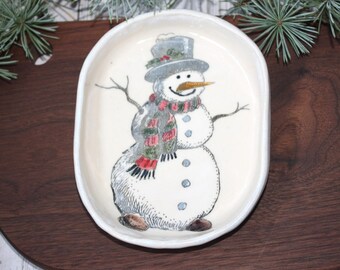 Handmade Snowman Christmas plate