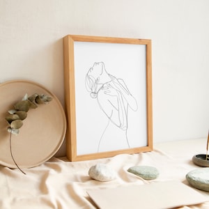 Minimalist Woman Art, Line Art, Female Body Print Poster, Simple Line Drawing, Black and White, Digital Print, Wall Art, Home Decor, Trendy