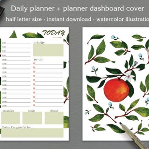 Orange Floral Half Letter Planner Inserts, Habit Journal (Digital Download) image 5