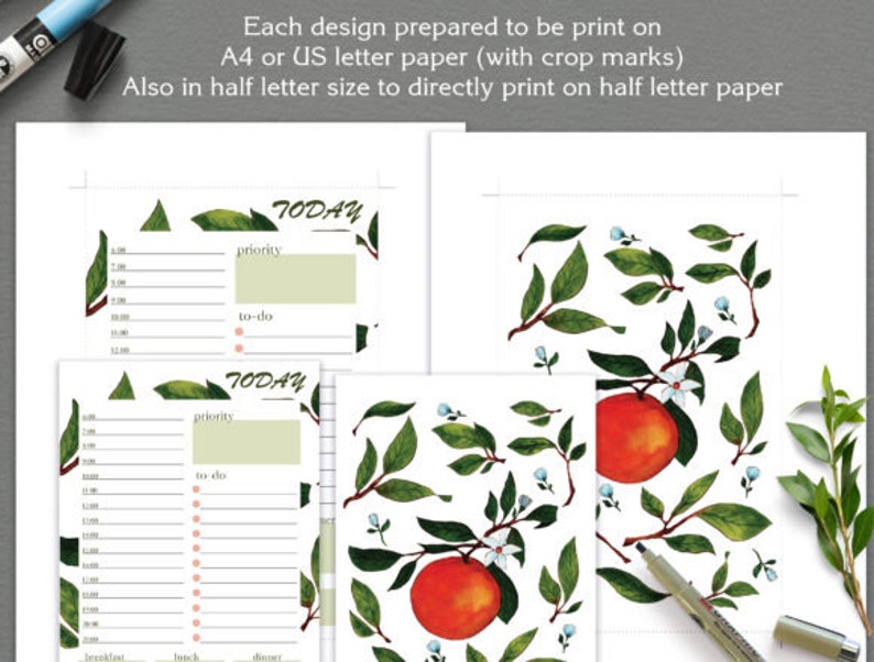 Orange Floral Half Letter Planner Inserts, Habit Journal (Digital Download) image 6