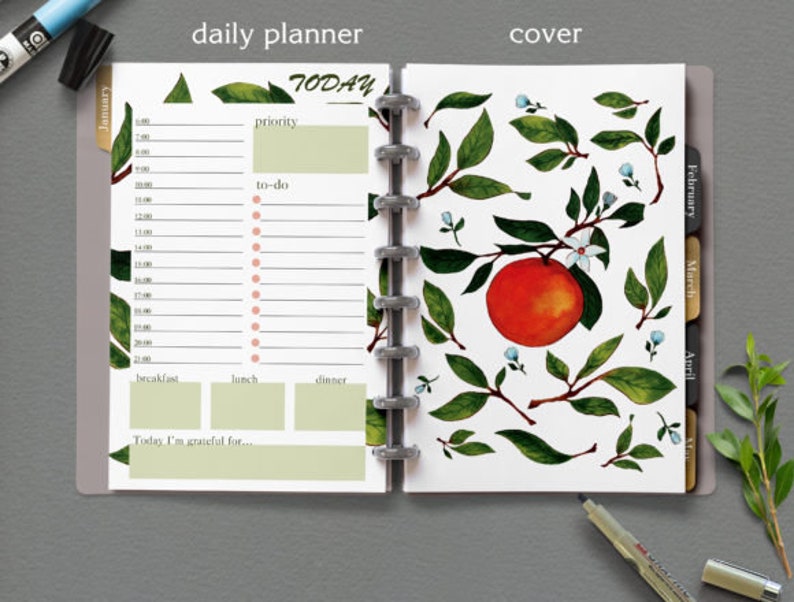 Orange Floral Half Letter Planner Inserts, Habit Journal (Digital Download) image 4