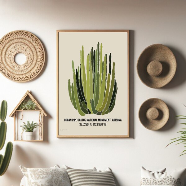 Organ Pipe Cactus National Monument, Arizona [grey] Digital Print with Coordinates