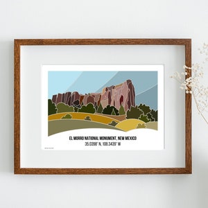 El Morro National Monument New Mexico Line Art with Coordinates (Landscape) Digital Print