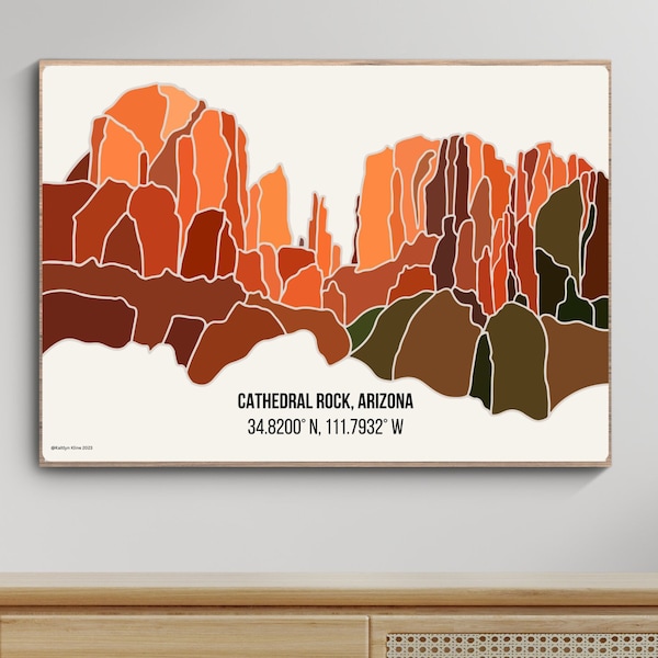 Cathedral Rock Arizona Digital Print with Coordinates (Landscape)
