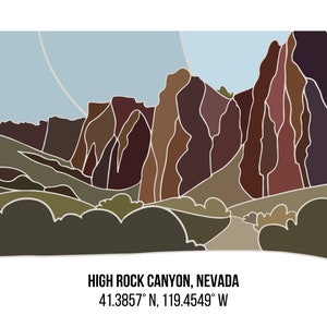 High Rock Canyon Nevada Line Art with Coordinates (Landscape) Digital Print
