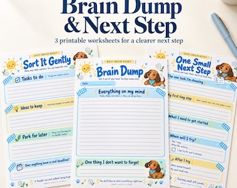 Fogli di lavoro stampabili per il brainstorming: agenda a 3 pagine con tema bassotto, a colori e in formato PDF a basso consumo di inchiostro.