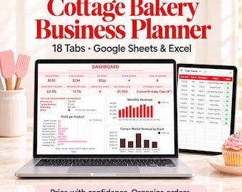 Foglio di calcolo per pasticceria artigianale: calcolatore dei costi delle ricette e strumento di monitoraggio degli ordini per Fogli Google ed Excel