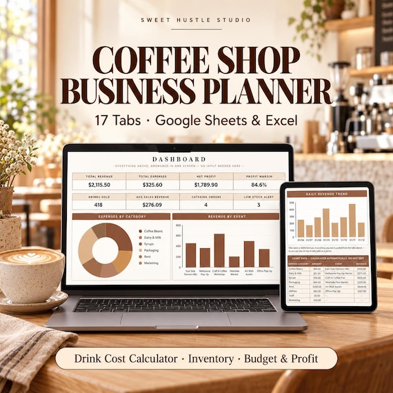 Coffee Shop Spreadsheet: Drink Cost Calculator and Inventory Tracker for Excel and Google Sheets