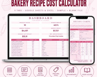 Foglio di calcolo per il calcolo dei costi delle ricette / Strumento per la determinazione dei costi e dei prezzi delle ricette di pasticceria / File di esempio e vuoto / Fogli Google Excel