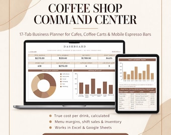 Coffee Shop Business Planner Spreadsheet | Cafe Inventory and Drink Cost Calculator | Excel Google Sheets Coffee Shop Tracker