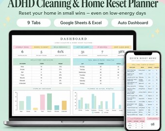 Foglio di calcolo per la pianificazione delle pulizie domestiche in caso di ADHD (Google Sheets, Excel)