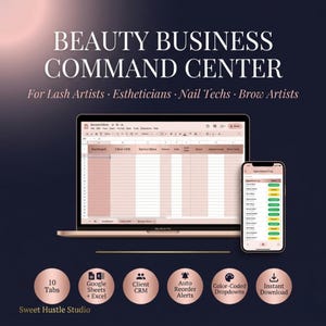 Beauty Business Planner Spreadsheet | Lash Artist Esthetician Nail Tech | Client CRM Appointment Tracker | Google Sheets Excel Template