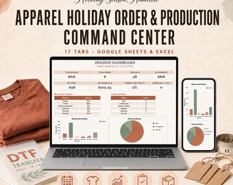 Pianificazione della produzione di abbigliamento per le festività: stampa digitale diretta (DTF), serigrafia, ricamo (Fogli Google/Excel)