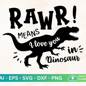 Rawr Means I Love You In Dinosaur Svg, Valentine&#39;s Day Gift Svg for Dinosaur Lover, Cute Dino Valentine, Trex Shirt Png for Kids Boys Girls