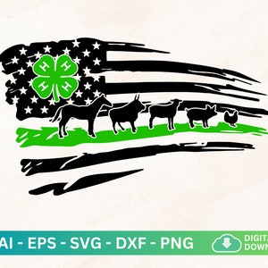 4H Clover Distressed Flag, 4-H Designs Svg, 4-H Club Shirt, County Fair Market Animal, 4H Leader Gift, 4H Buyers Thank you Gift, Show Animal