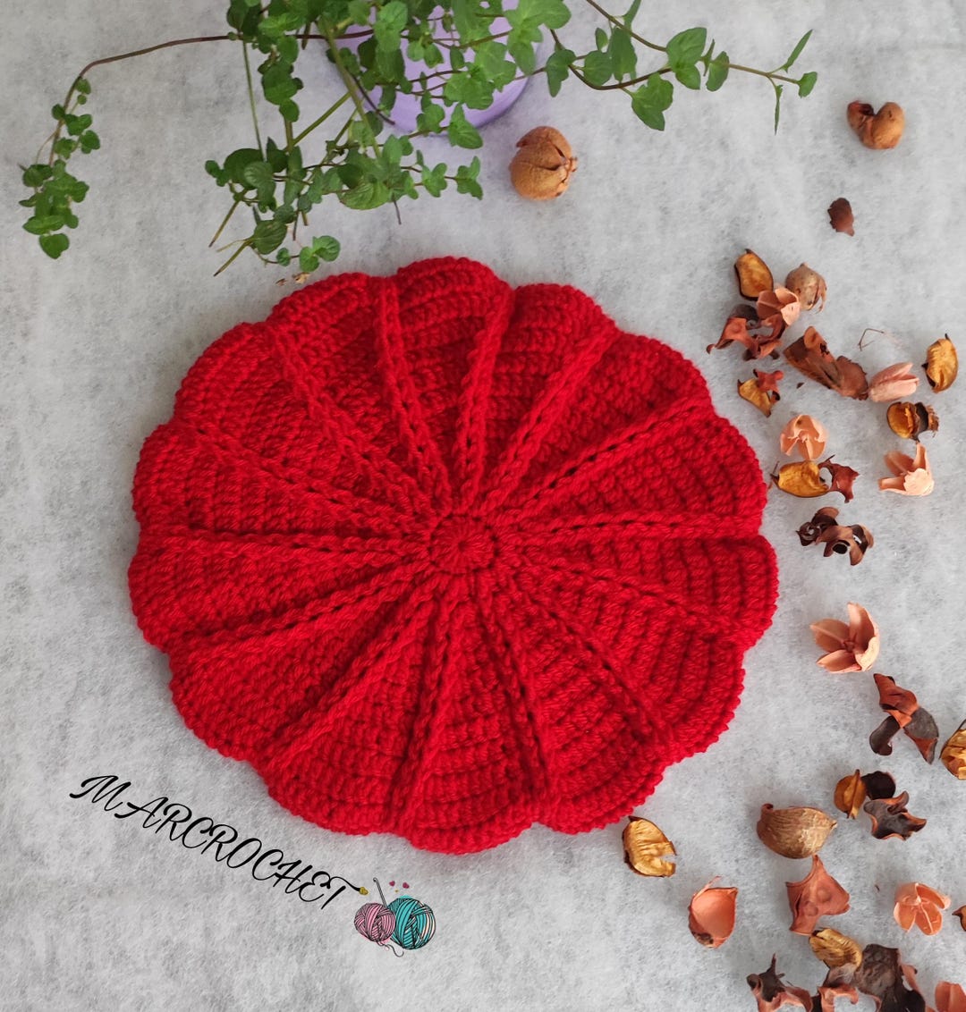 Handmade Red Crochet Beret Hat/ French Style Beret Hat  display picture 3