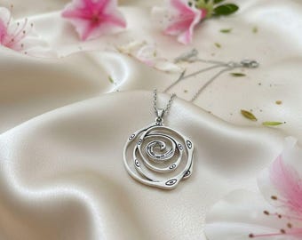 Silver Spiral Pendant Necklace, Stainless Steel Necklace, 925 Sterling Silver Necklace Boho Swirl Jewelry, Minimalist Statement Necklace Y2K