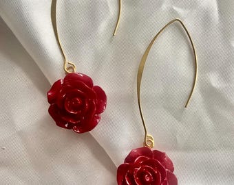 Orecchini Bohemien A Cerchio Con Fiore Smaltato E Nappa – Acrilico Rosso, Cristalli Colorati, Gioielli Etnici Donna