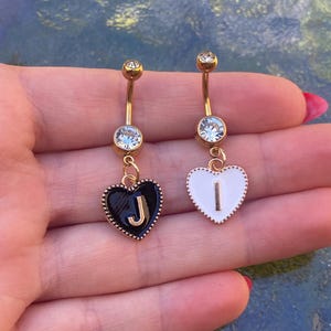Initial Heart Belly Button Ring, Letter Navel Piercing, Stainless Steel Dangle Belly Ring, Custom Heart Belly Bar, Cute Personalized Jewelry